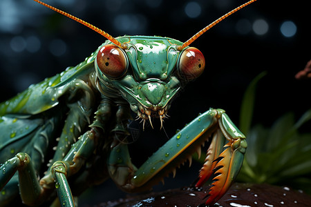 绿色小螳螂背景图片
