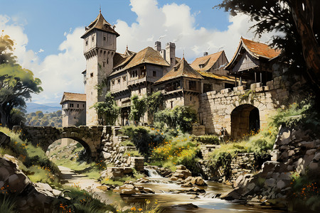石墙与城堡背景图片
