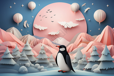 魔幻企鹅贴纸世界背景图片
