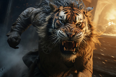 老虎咆哮荒野中奔跑的老虎设计图片