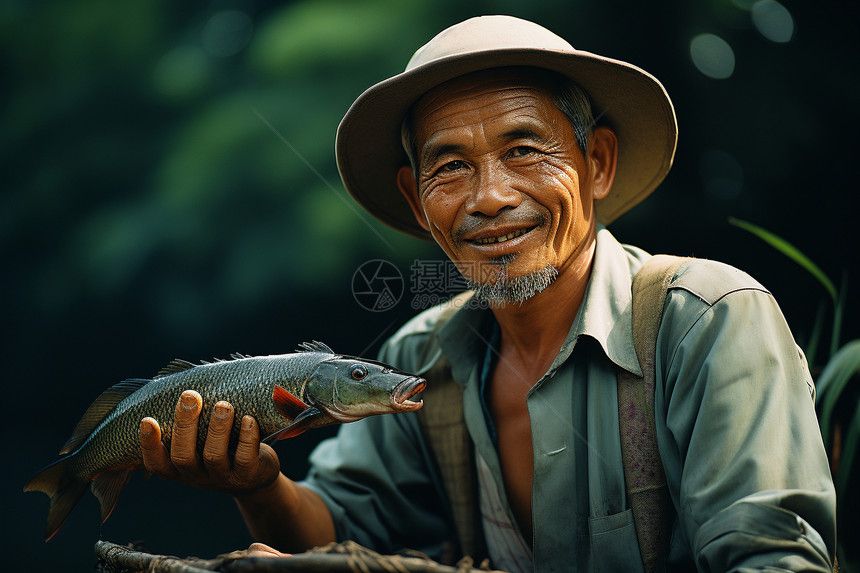 打渔为生的乡村渔民图片