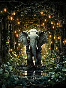 神秘森林中的大象背景图片