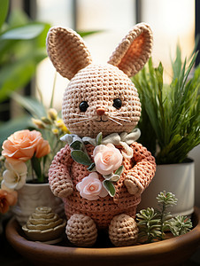 手工编织的可爱兔子玩偶图片
