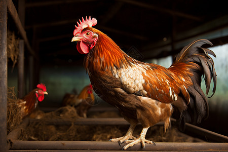 养殖场农业中养殖的公鸡农场高清图片素材