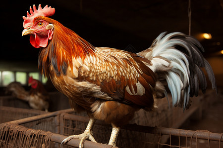 乡村农业养殖场中的公鸡农场高清图片素材