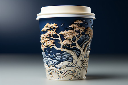 古典风景画的咖啡杯背景图片