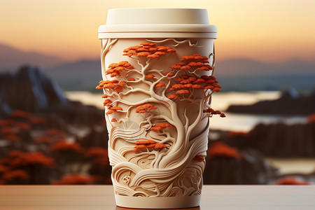 美轮美奂的中国风咖啡杯背景图片