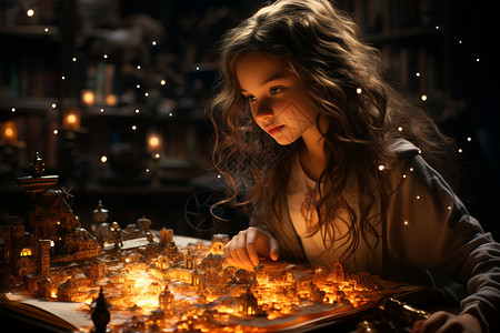 国际象棋卡通享受阅读时光的女孩背景