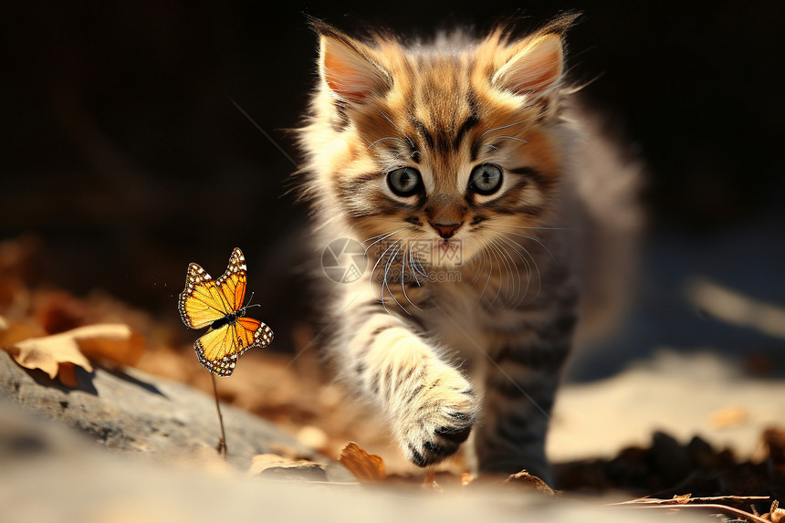 抓蝴蝶的小猫图片