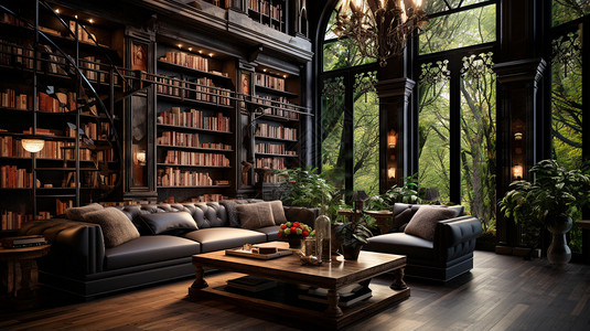 图书馆装饰古典奢华的客厅书房装饰设计图片