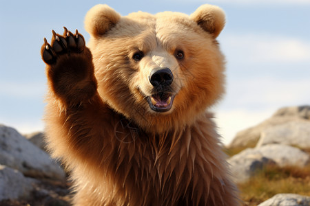 可爱棕熊挥动爪子的棕熊背景