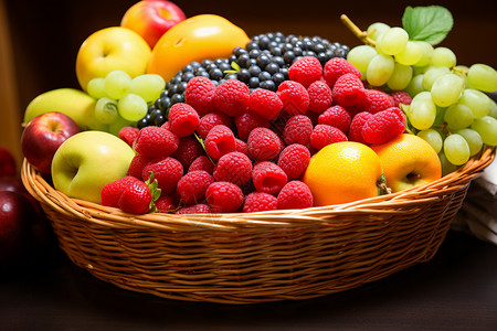 果篮中丰富多样的水果背景图片
