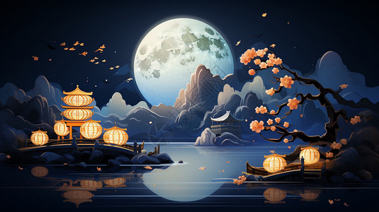 中秋节夜晚的圆月图片