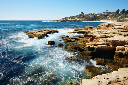 海岸边的岩石景观背景图片