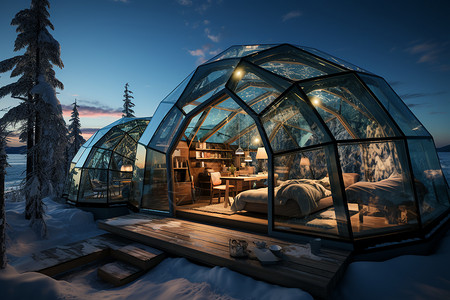 冰雪梦境的玻璃小屋图片