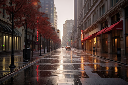 雨后的城市街道景观图片
