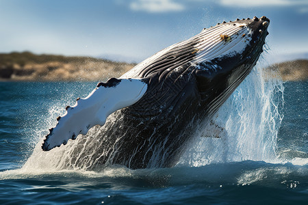 花海中的鲸海洋中跳跃水面的座头鲸背景