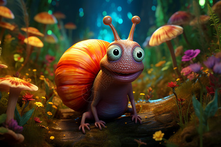丛林中可爱的卡通蜗牛背景图片