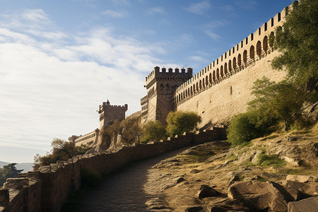 中世纪古城墙的自然景观图片