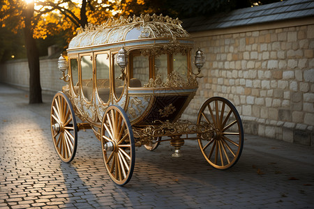 璀璨光辉的金色马车高清图片