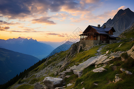 建立素材库山顶建立的小房子背景