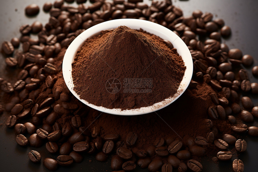 诱人的摩卡咖啡豆和粉末图片