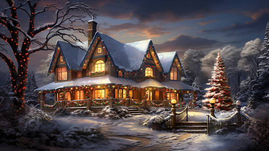 雪地里的建筑房屋背景图片