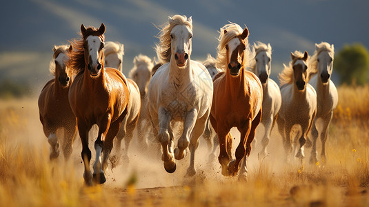 草原上驰骋的马儿图片