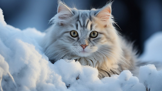 雪地的可爱猫咪图片
