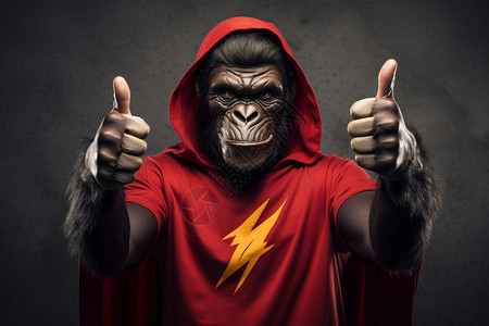动物点赞素材竖起大拇指的黑猩猩插画