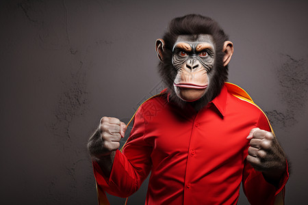 穿着红色服装的黑猩猩背景图片