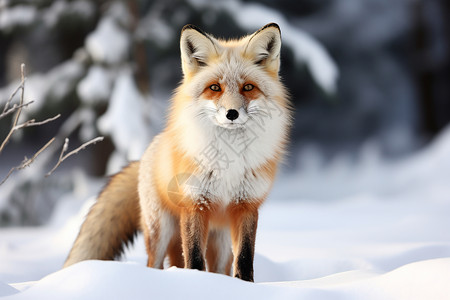 雪地中野生的狐狸背景图片