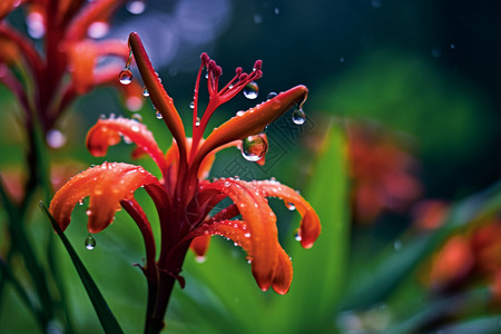 雨中盛开的植物背景图片