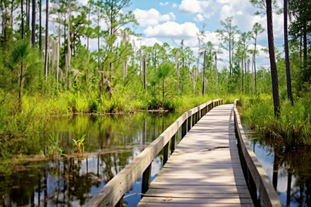 湿地的行走木桥图片