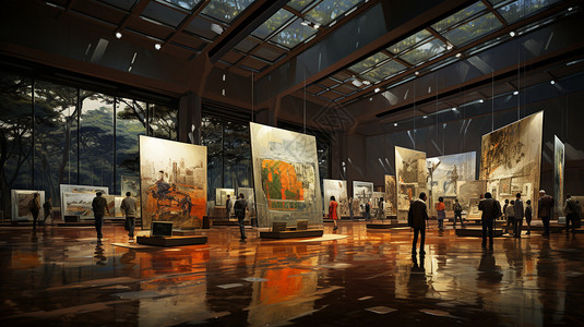现代的艺术品展览馆背景图片