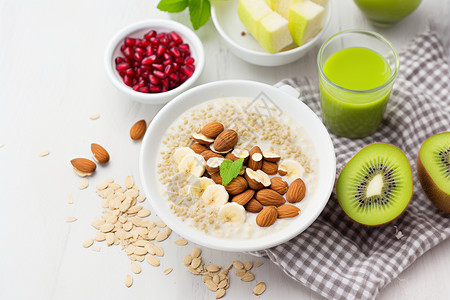 健康营养的燕麦和水果美食高清图片素材