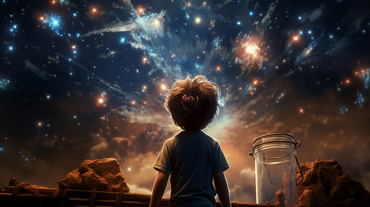 小男孩仰望星空爆炸图片