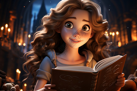 童话世界里看书的女孩图片