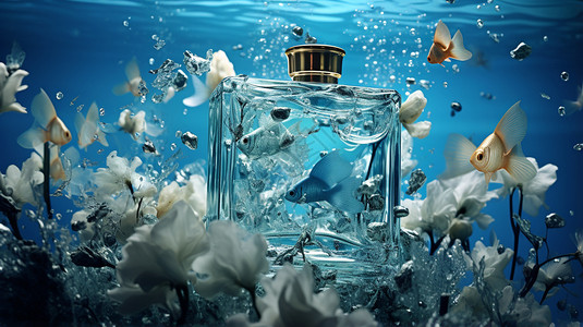 背景淡蓝色水下的淡蓝色香水背景