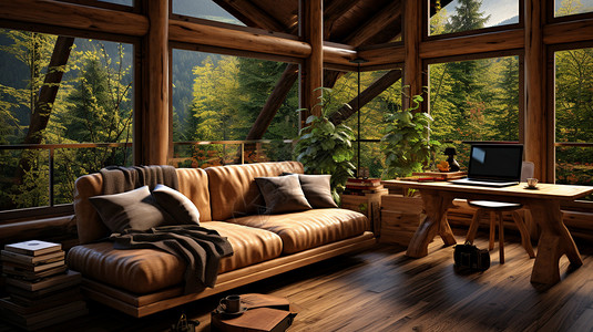 室内的木制沙发设计图片