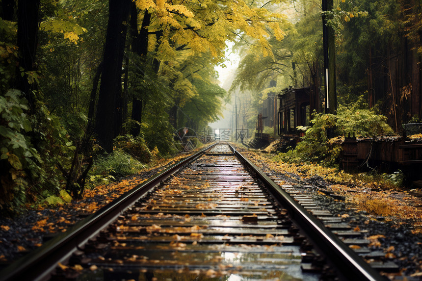 森林中的铁路图片