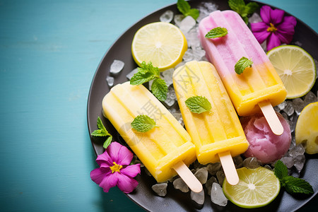 夏日水果冰淇淋柠檬薄荷冰棒背景