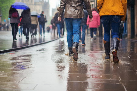 下雨街道的行人图片