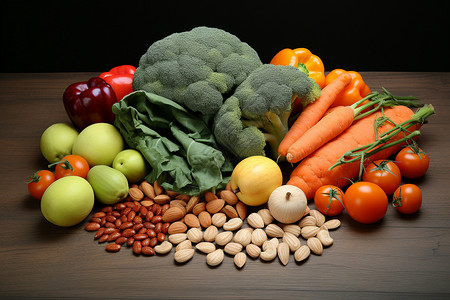健康的蔬菜和坚果图片