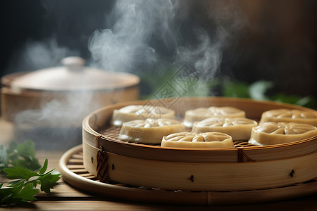 蒸锅中的美食背景图片