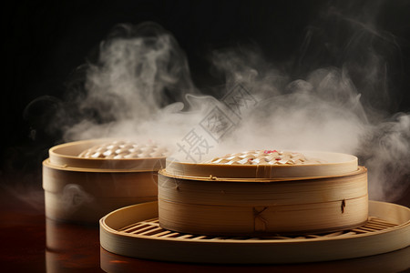 竹蒸锅中的美味香气背景图片