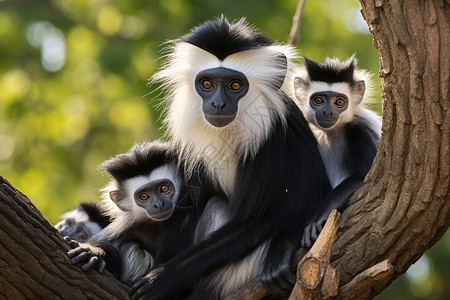 猴子与幼崽树上一群猴子背景