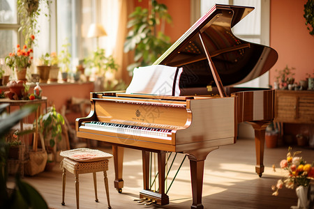复古空间客厅的钢琴背景