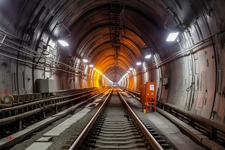 隧道中的铁轨图片