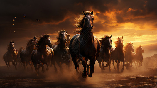 驰聘奔跑的马群背景图片